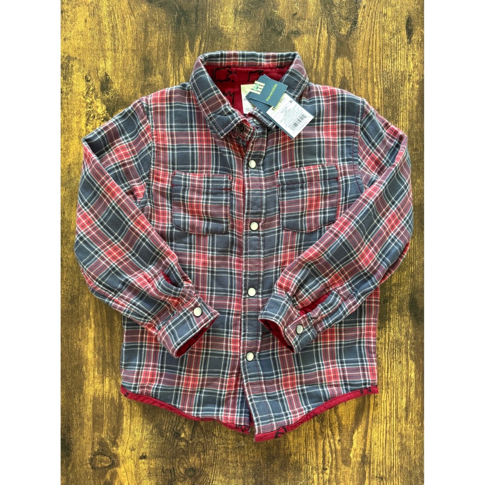Genuine Kids OshKosh Boys Reversible Flannel Shirt Red Plaid Crown 5T NWT